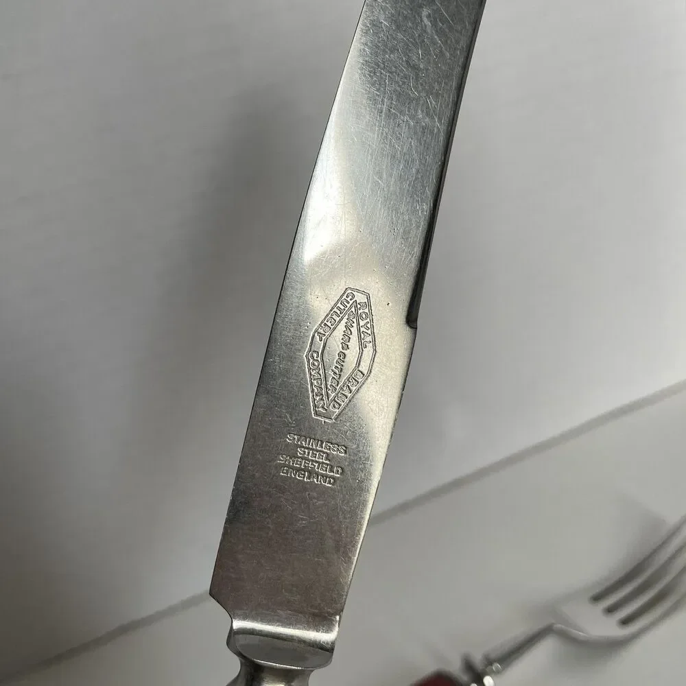 Vintage Royal Brand Sharp Cutter Red Bakelite Silverware 2 Piece Set Knife Fork